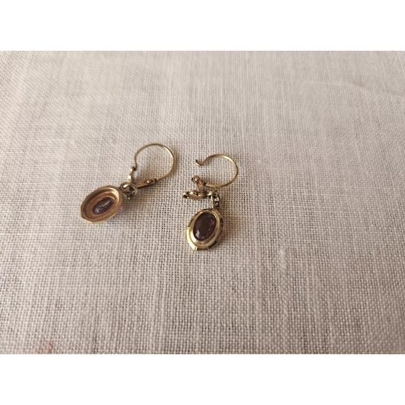 Antique Gold and Purple amethyst Drop dormeuse pierced Earrings - Picture 4 of 7